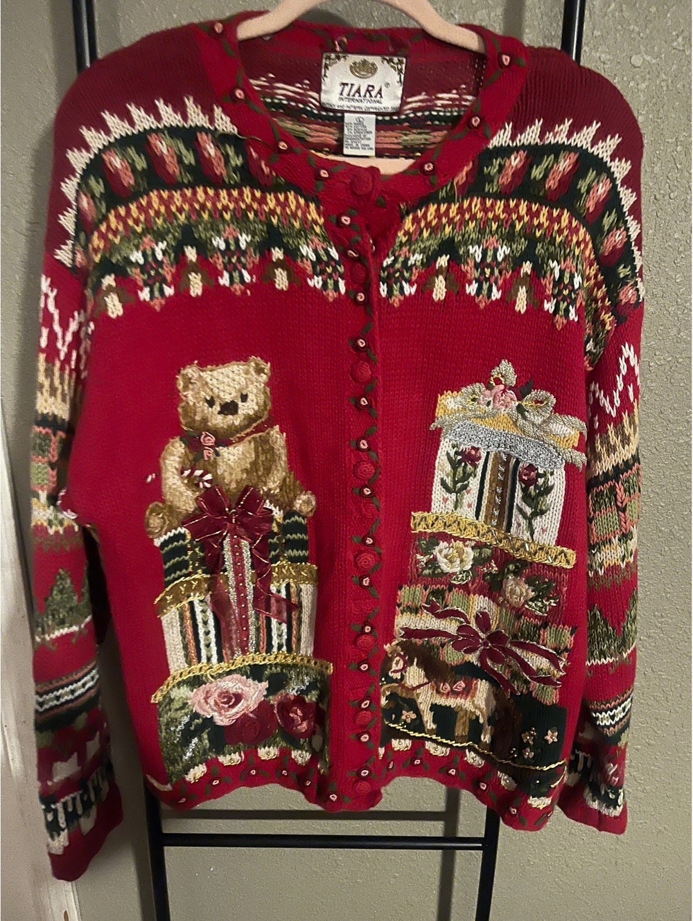 Vintage Tiara International Christmas cardigan, women’s size Large.